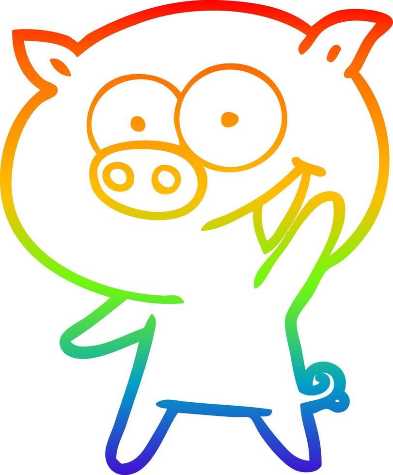 rainbow gradient line drawing cheerful pig cartoon vector