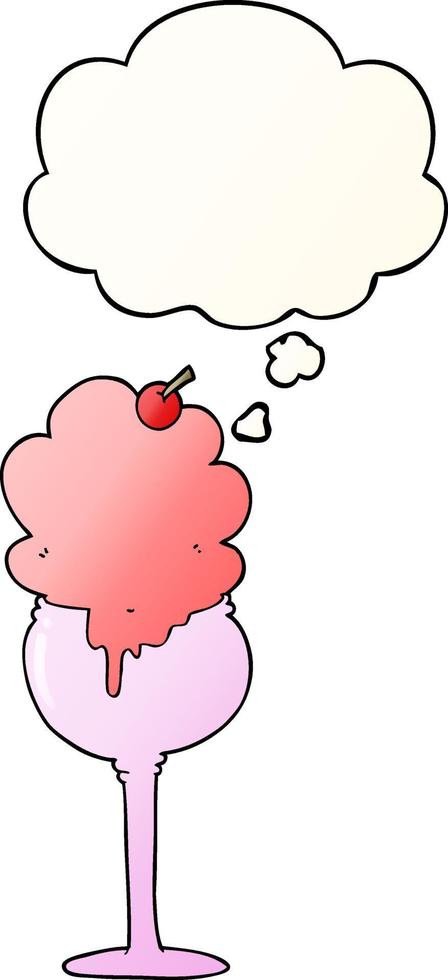 cartoon ice cream desert and thought bubble in smooth gradient style vector