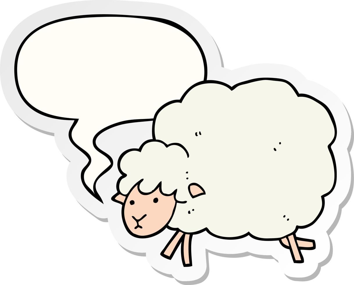 cartoon sheep and speech bubble sticker vector