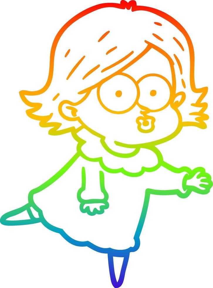 rainbow gradient line drawing cartoon girl pouting vector