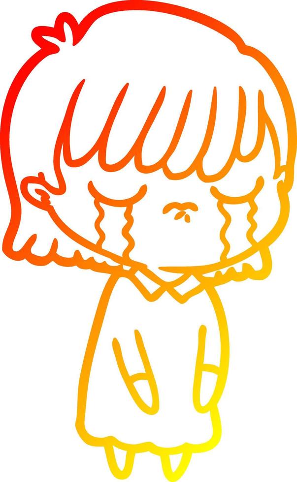 warm gradient line drawing cartoon woman crying vector