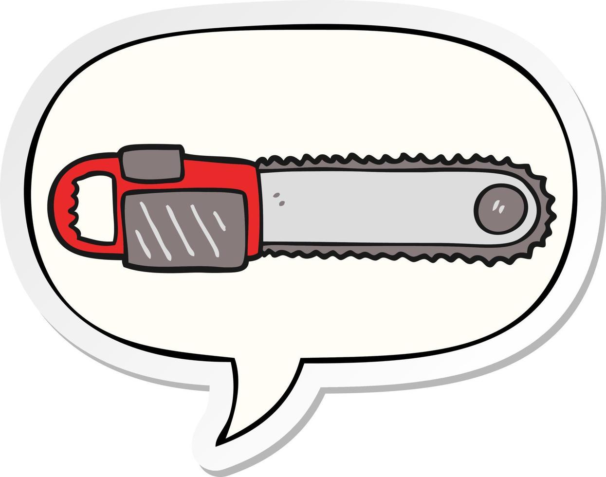 cartoon chainsaw and speech bubble sticker vector