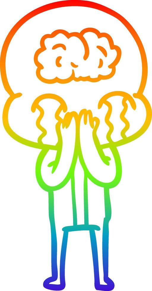rainbow gradient line drawing cartoon big brain alien crying vector