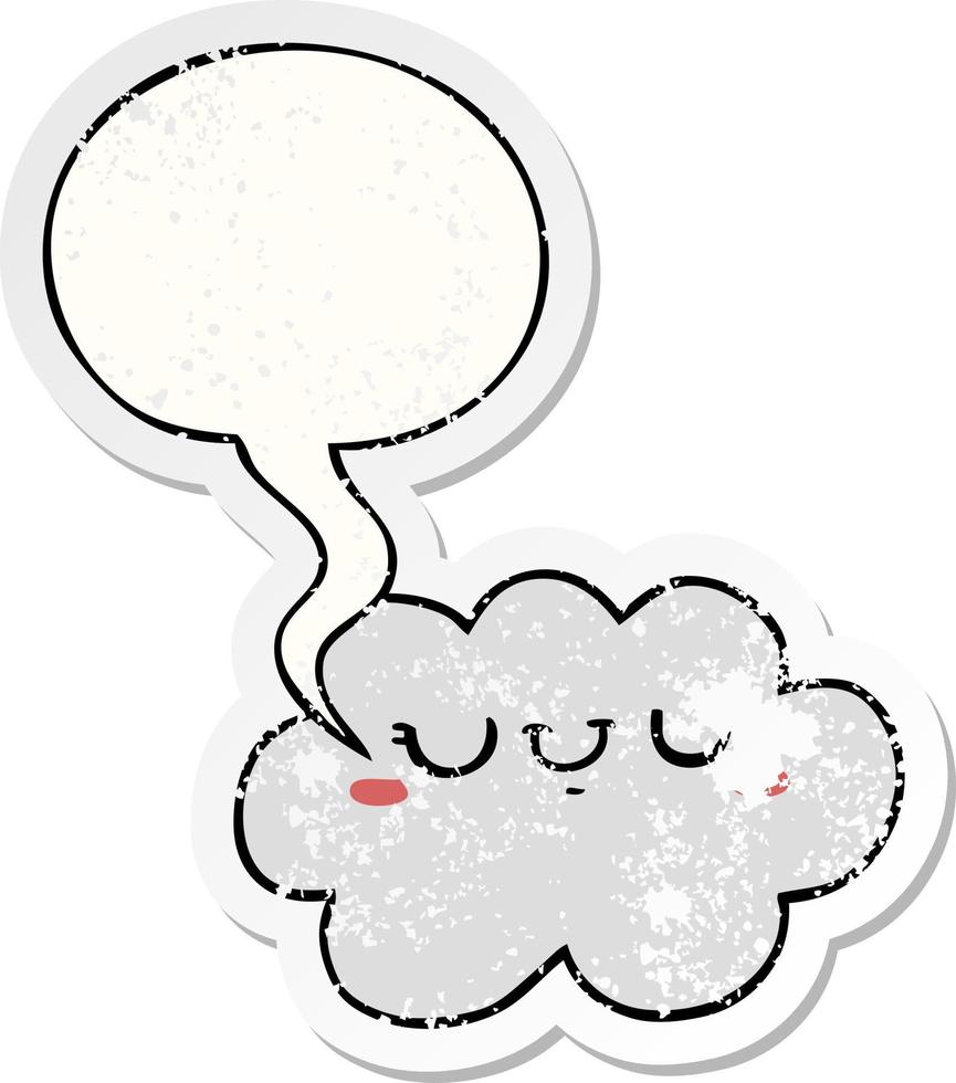 cute cartoon cloud and speech bubble distressed sticker vector