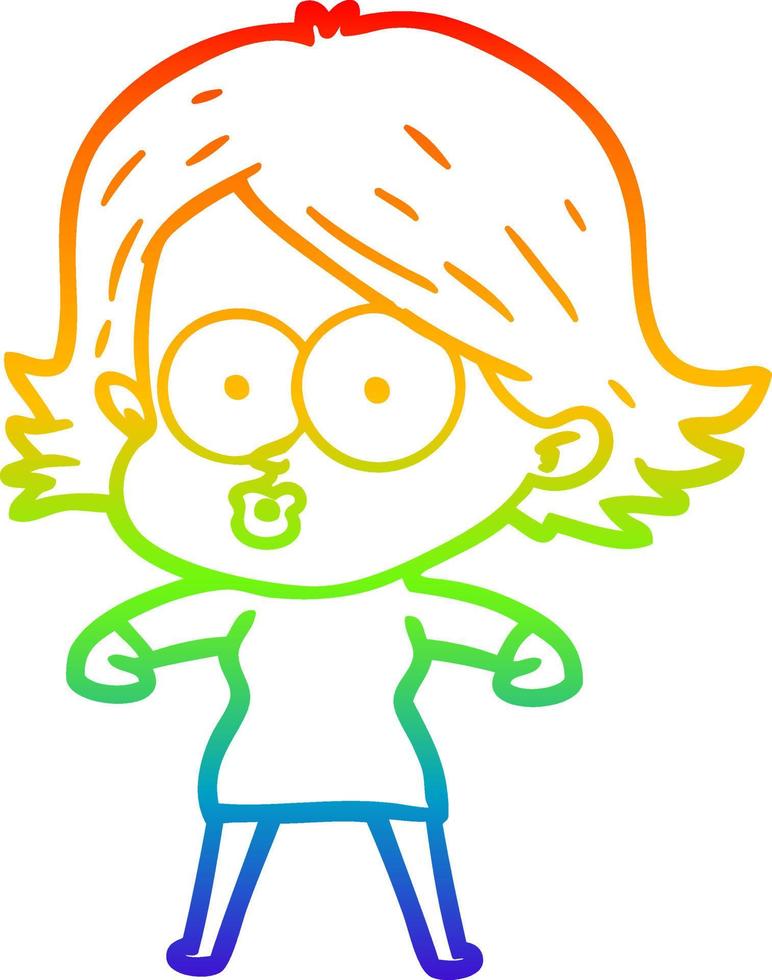 rainbow gradient line drawing cartoon girl pouting vector