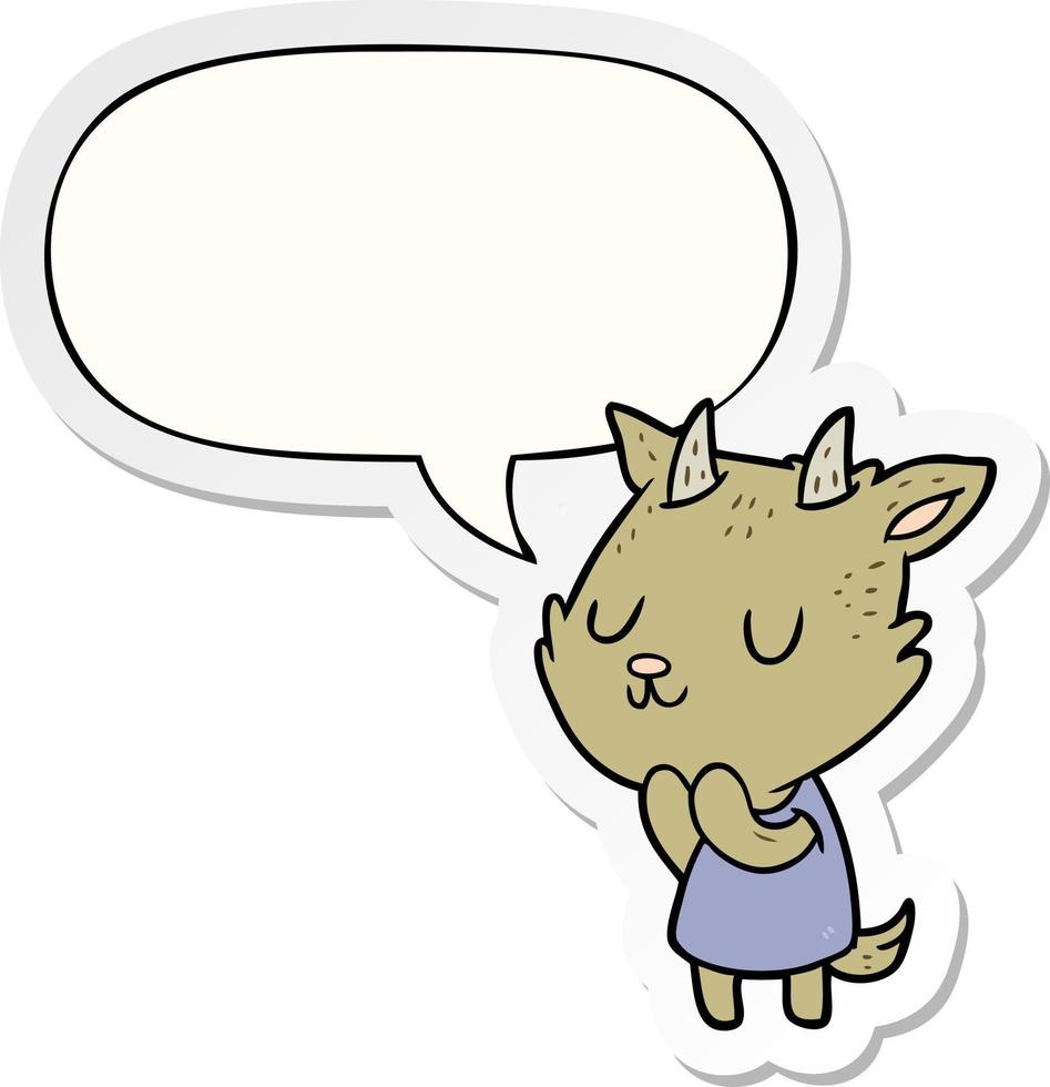 cute cartoon goat and speech bubble sticker vector