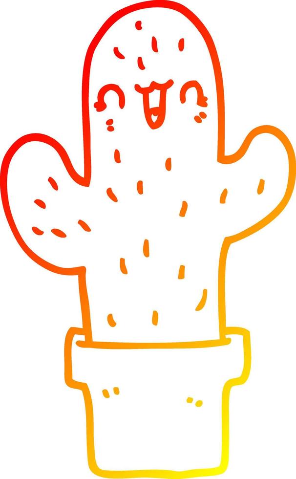 warm gradient line drawing cartoon cactus vector