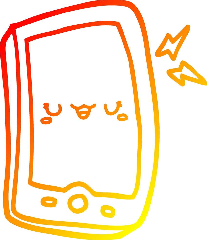 warm gradient line drawing cute cartoon mobile phone vector