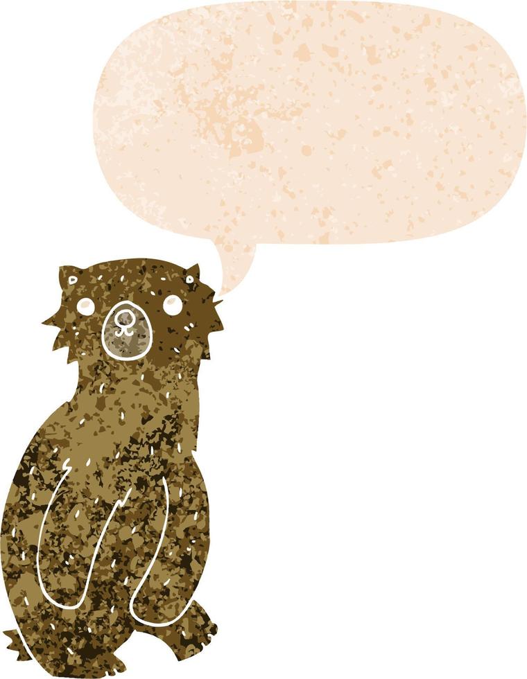 cartoon bear and speech bubble in retro textured style vector