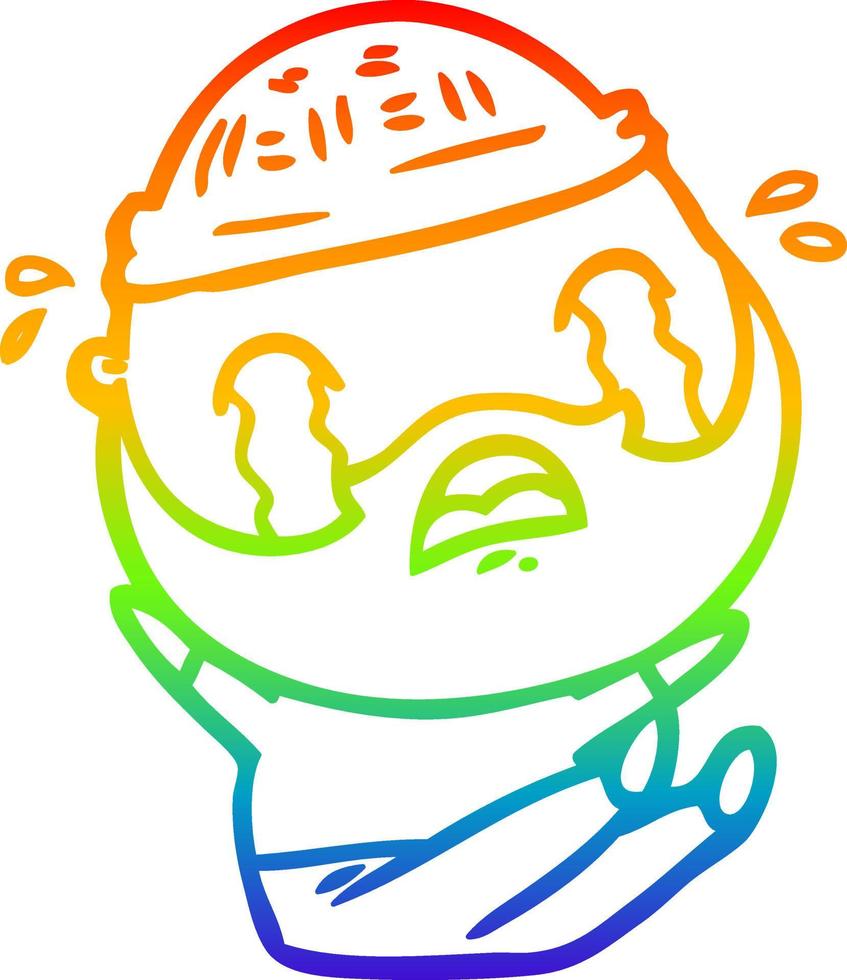 rainbow gradient line drawing cartoon bearded man crying vector