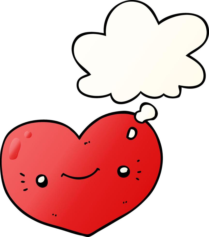 heart cartoon character and thought bubble in smooth gradient style vector