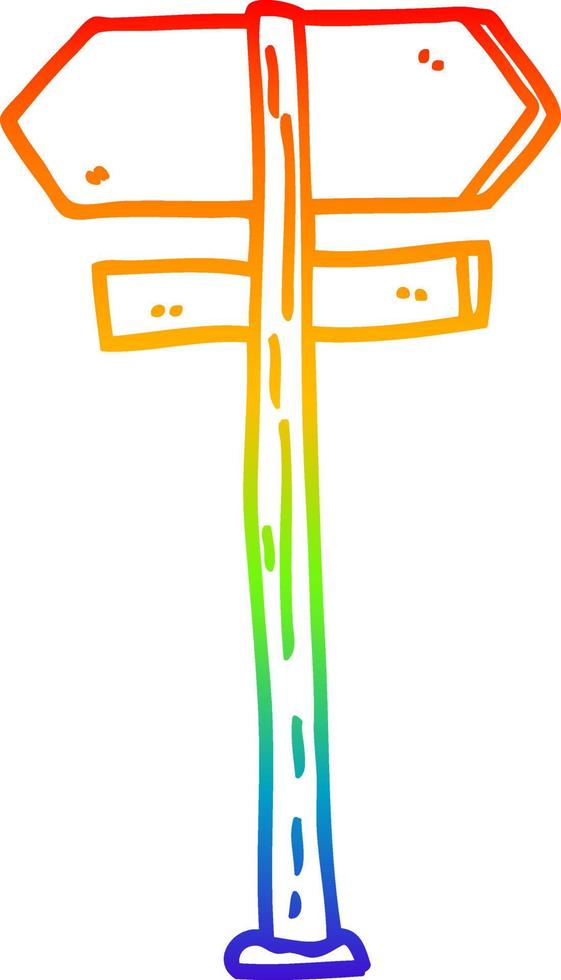 rainbow gradient line drawing cartoon direction sign vector