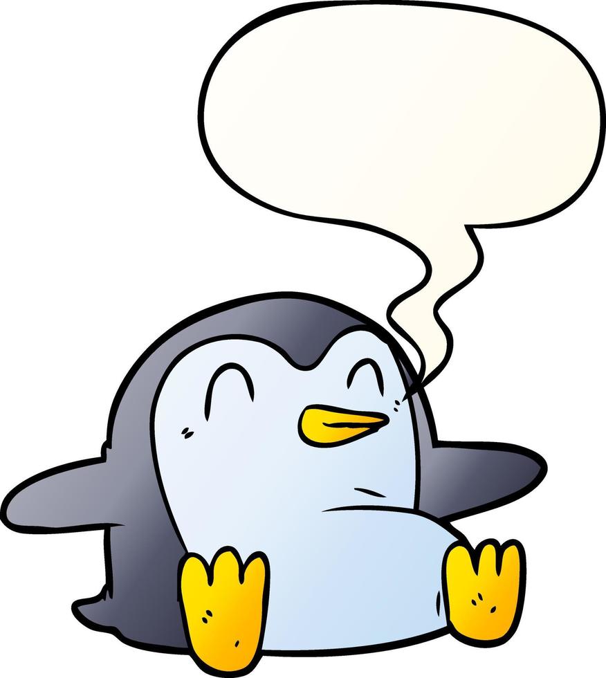 cartoon penguin and speech bubble in smooth gradient style vector