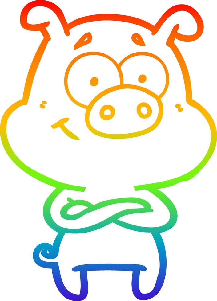 rainbow gradient line drawing happy cartoon pig vector