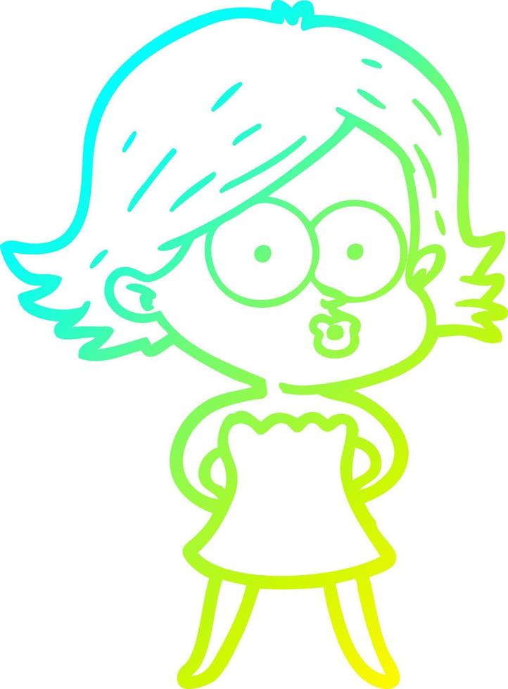 cold gradient line drawing cartoon girl pouting vector