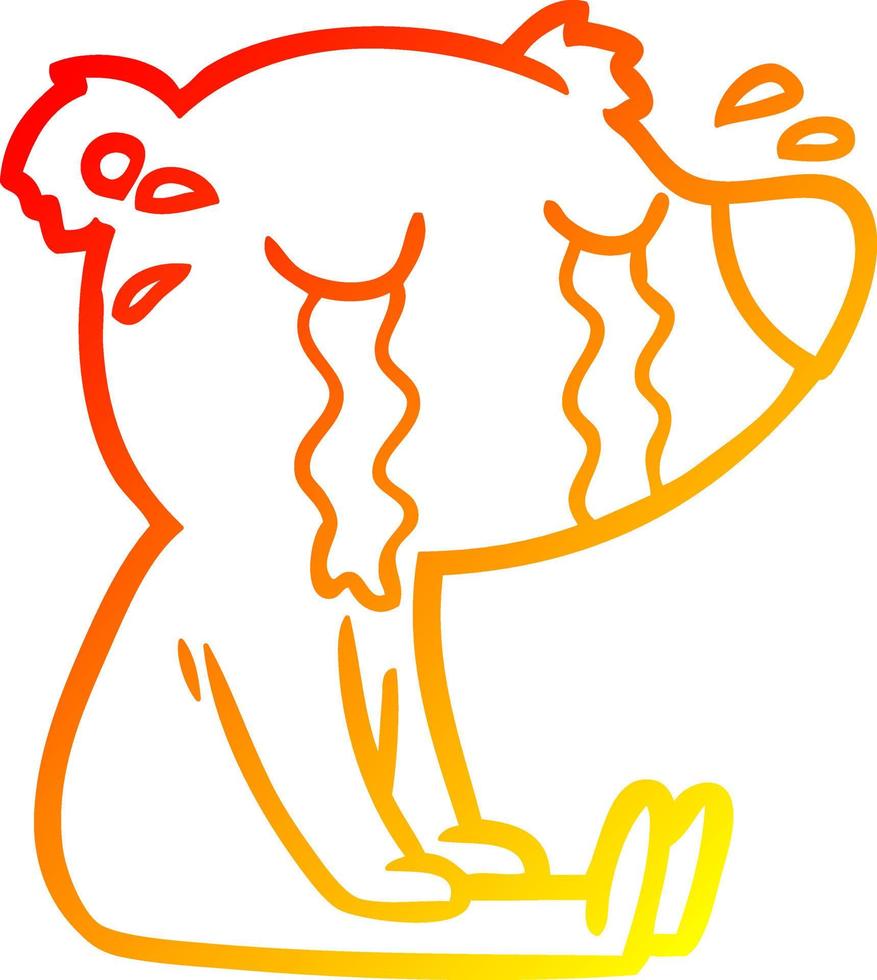 warm gradient line drawing cartoon crying sitting polar bear vector