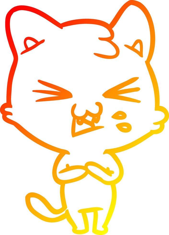 warm gradient line drawing cartoon cat hissing vector