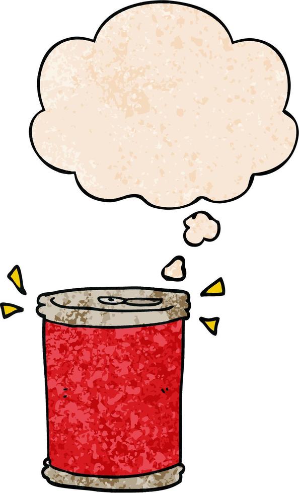 cartoon soda can and thought bubble in grunge texture pattern style vector