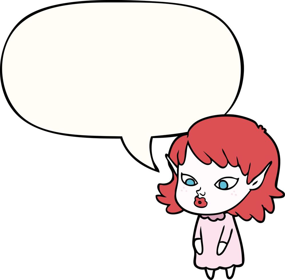 cartoon elf girl and pointy ears and speech bubble vector