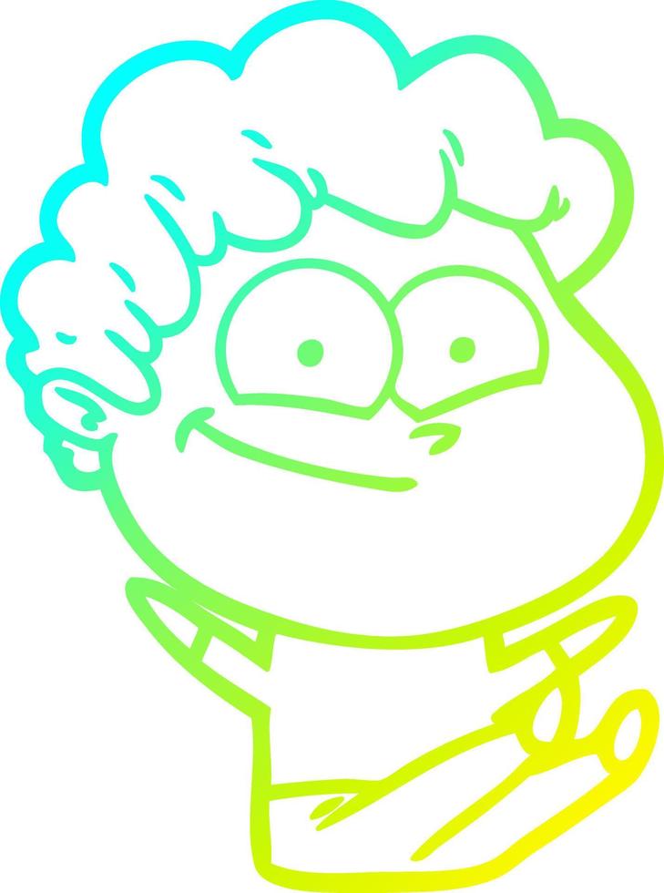 cold gradient line drawing cartoon happy man vector