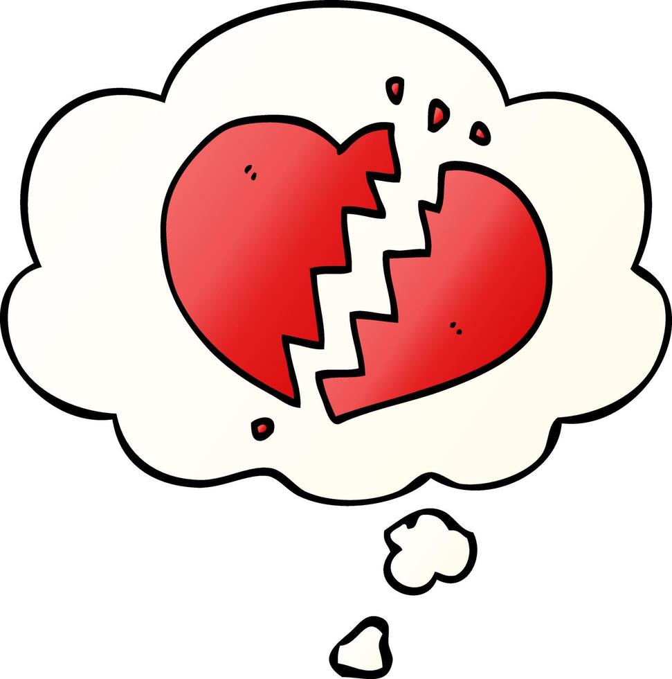 cartoon broken heart and thought bubble in smooth gradient style vector