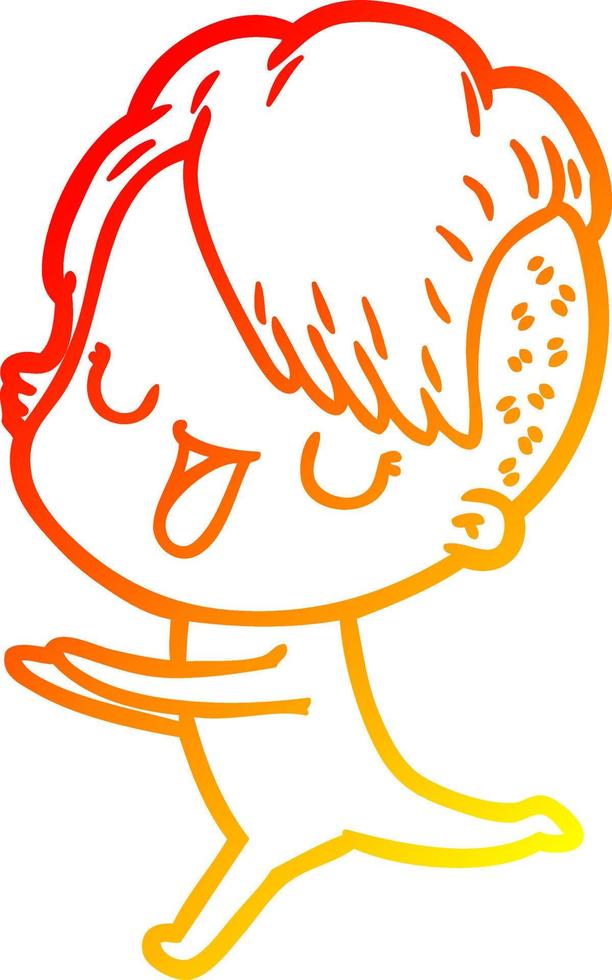 warm gradient line drawing cute cartoon girl with hipster haircut vector