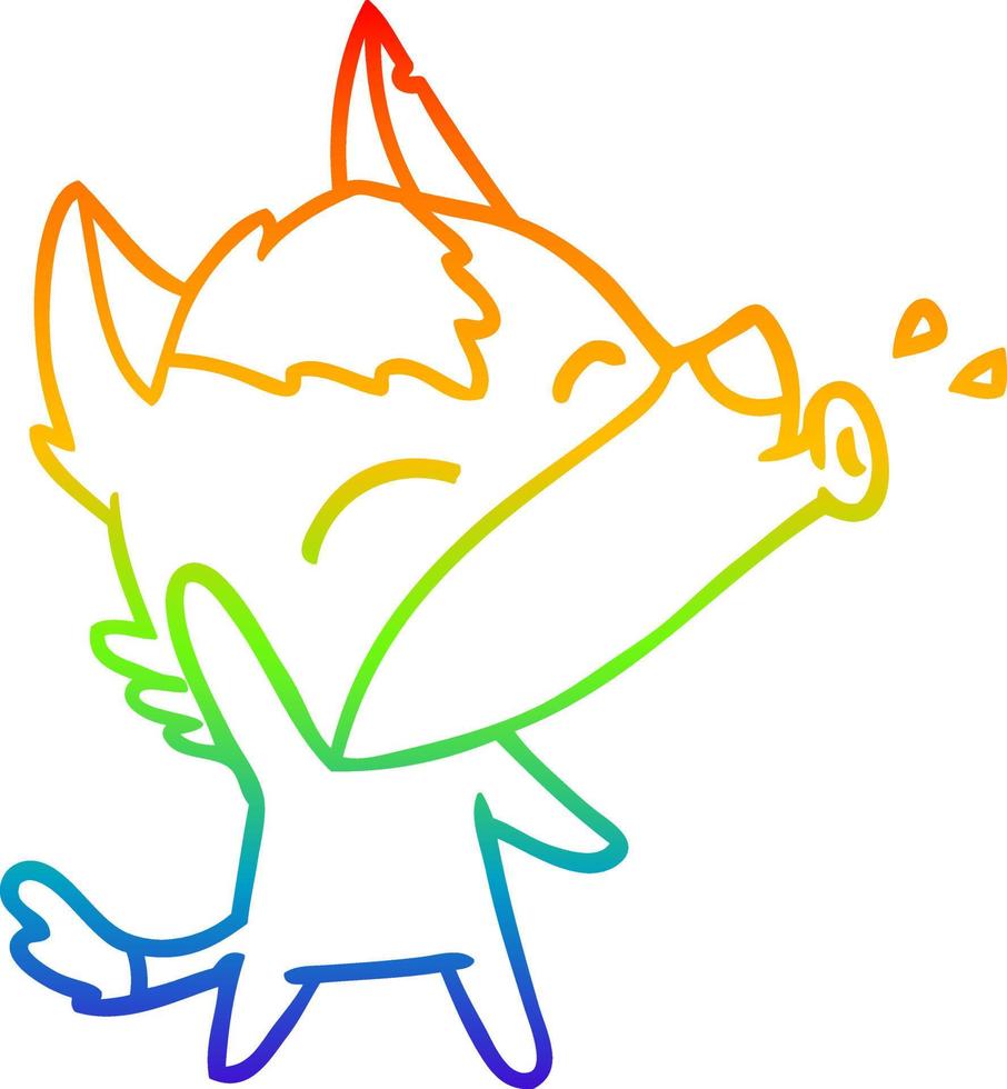 rainbow gradient line drawing howling wolf cartoon vector