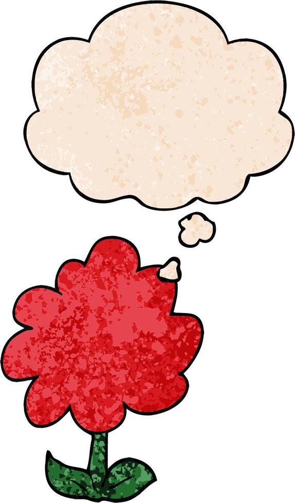 cartoon flower and thought bubble in grunge texture pattern style vector