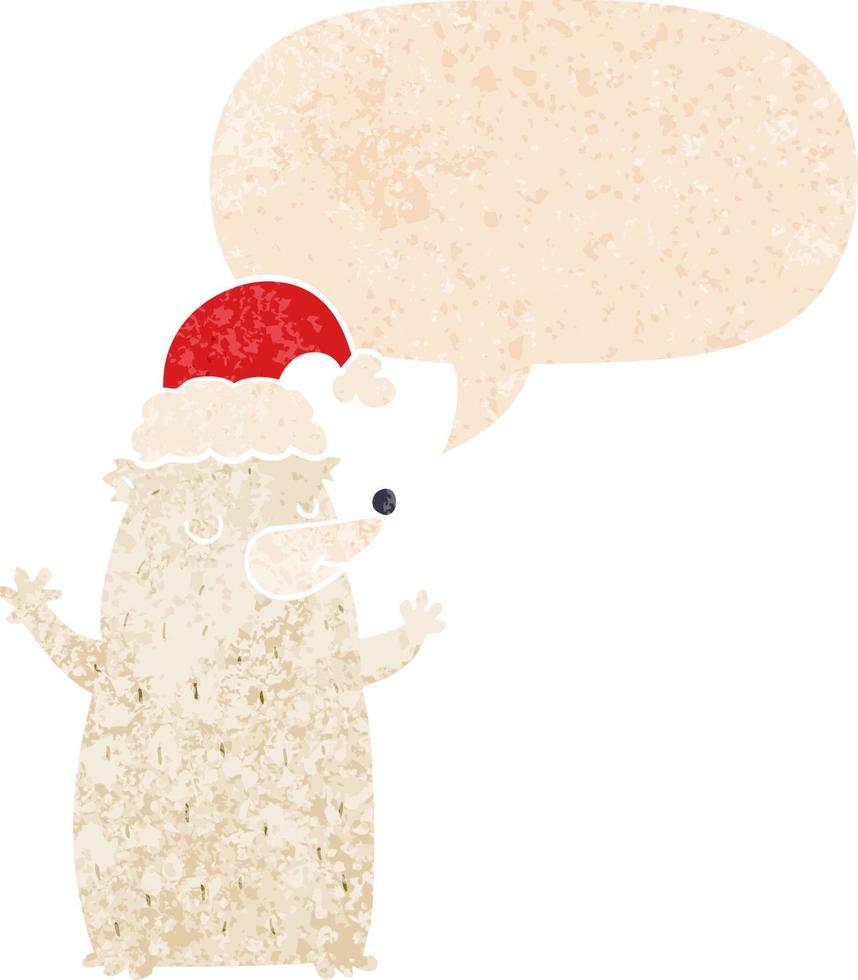 cute cartoon christmas bear and speech bubble in retro textured style vector