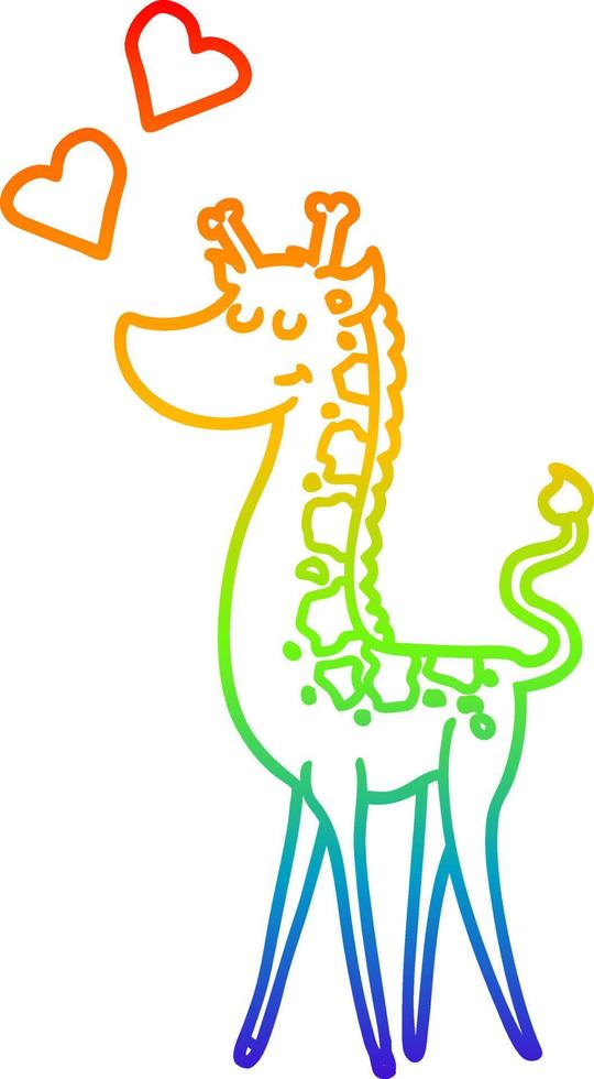 rainbow gradient line drawing cartoon giraffe with love heart vector