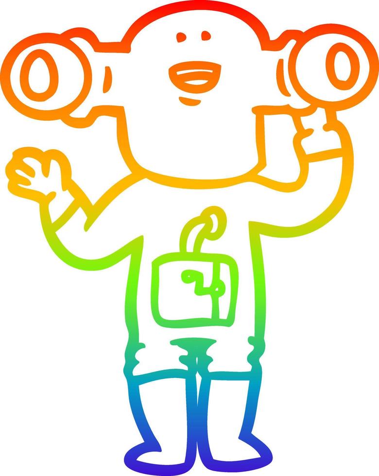 rainbow gradient line drawing friendly cartoon alien waving vector