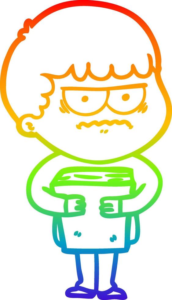 rainbow gradient line drawing cartoon annoyed man vector