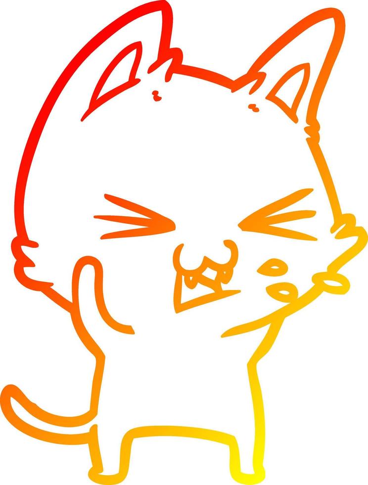 warm gradient line drawing cartoon cat hissing vector