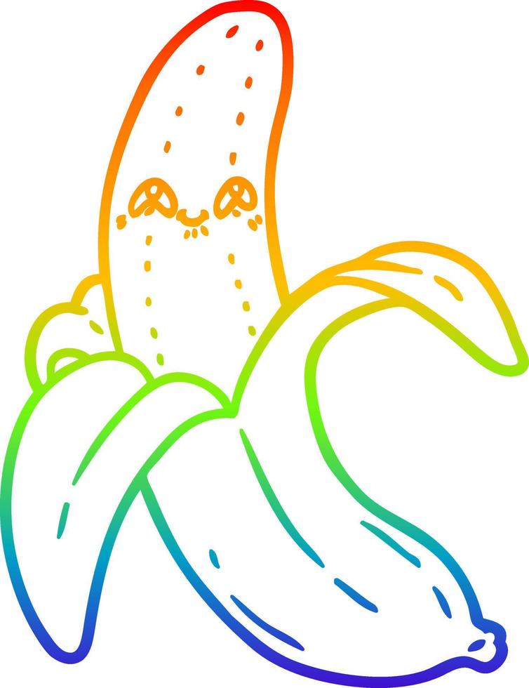 rainbow gradient line drawing cartoon crazy happy banana vector