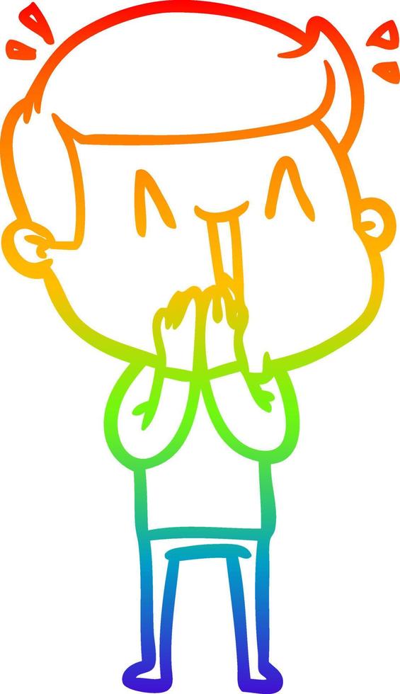 rainbow gradient line drawing cartoon excited man vector