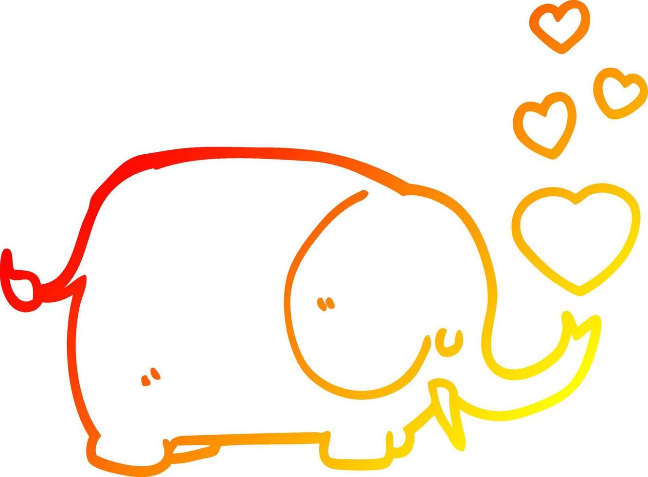 dibujo de línea de gradiente cálido lindo elefante de dibujos animados con corazones de amor vector