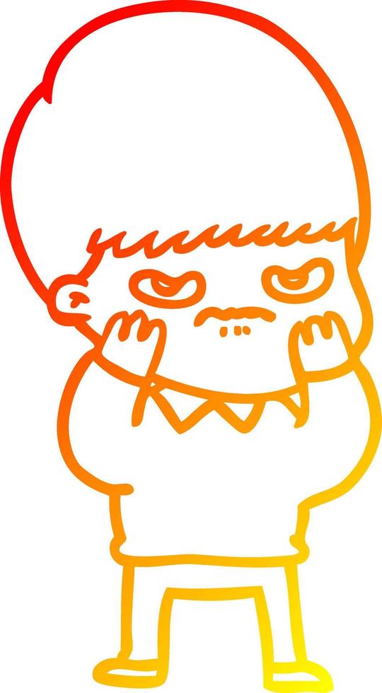 warm gradient line drawing annoyed cartoon boy vector