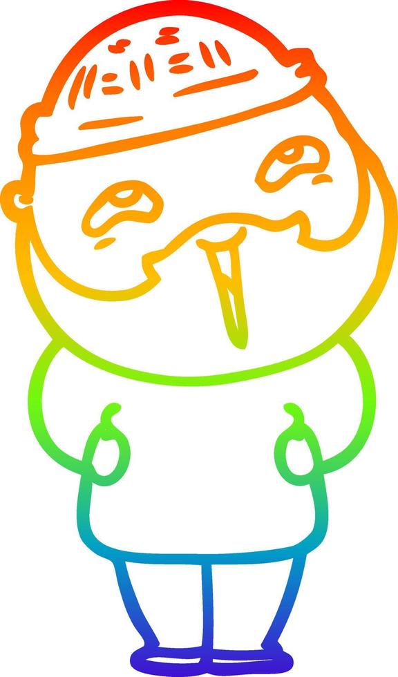 rainbow gradient line drawing cartoon happy bearded man vector