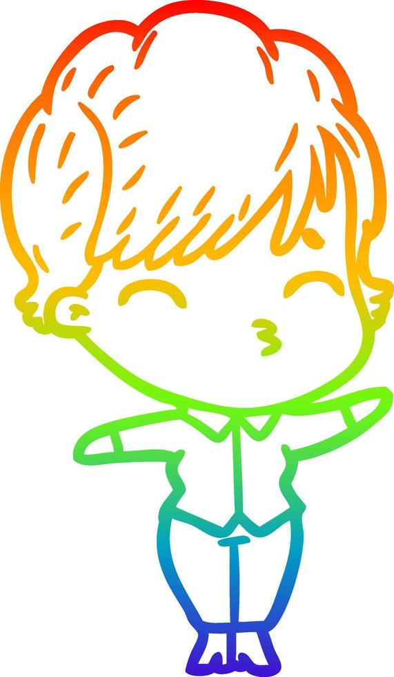 rainbow gradient line drawing cartoon woman thinking vector