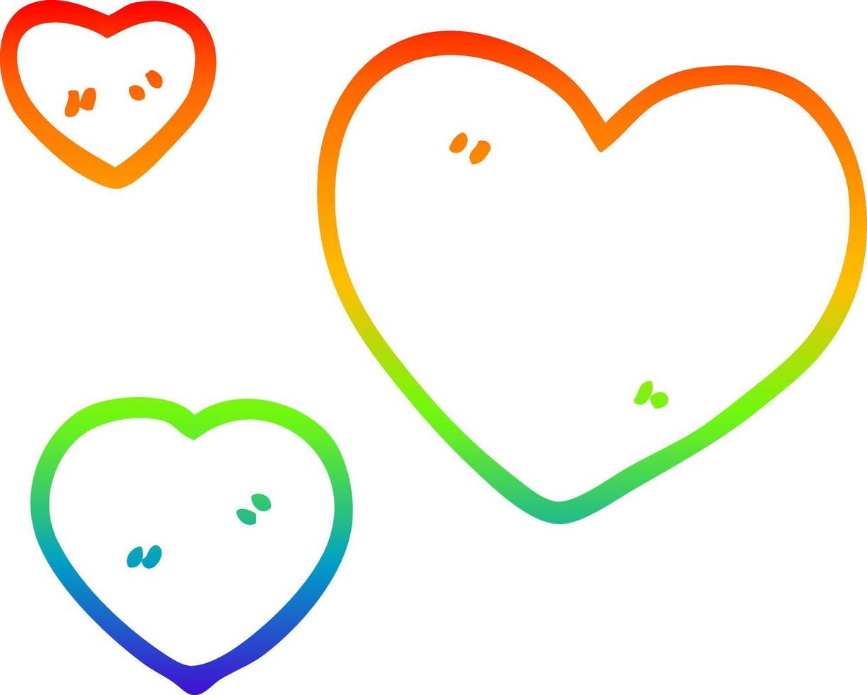 rainbow gradient line drawing cartoon love hearts vector