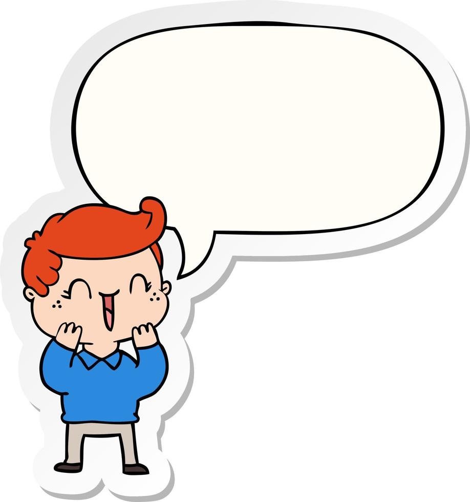cartoon laughing boy and speech bubble sticker vector