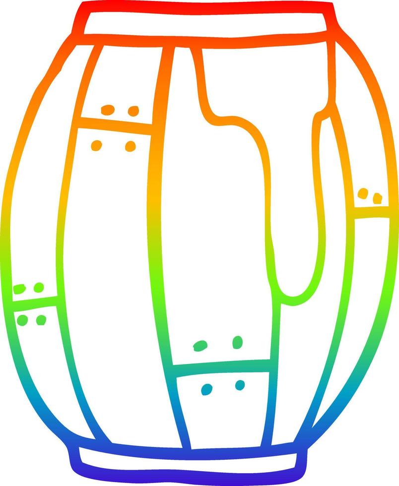 barril de cerveza de dibujos animados de dibujo de línea de gradiente de arco iris vector