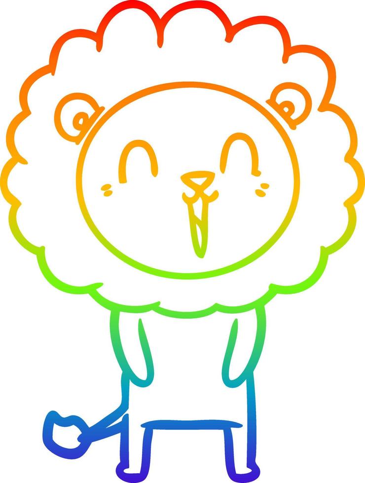 rainbow gradient line drawing laughing lion cartoon vector