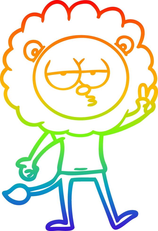 rainbow gradient line drawing cartoon bored lion waving vector