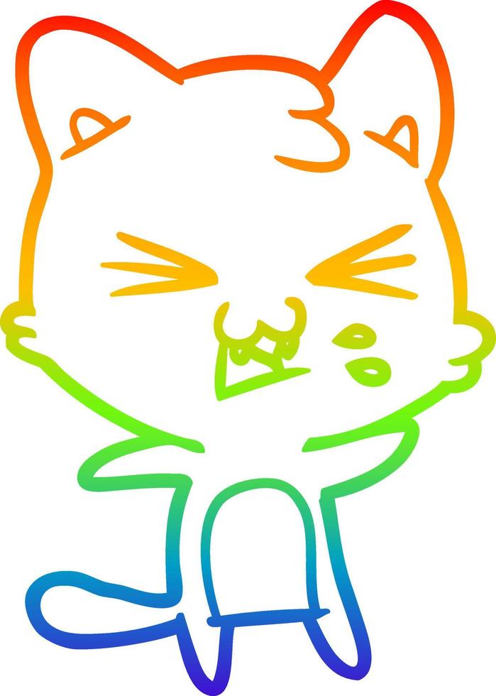 rainbow gradient line drawing cartoon cat hissing vector
