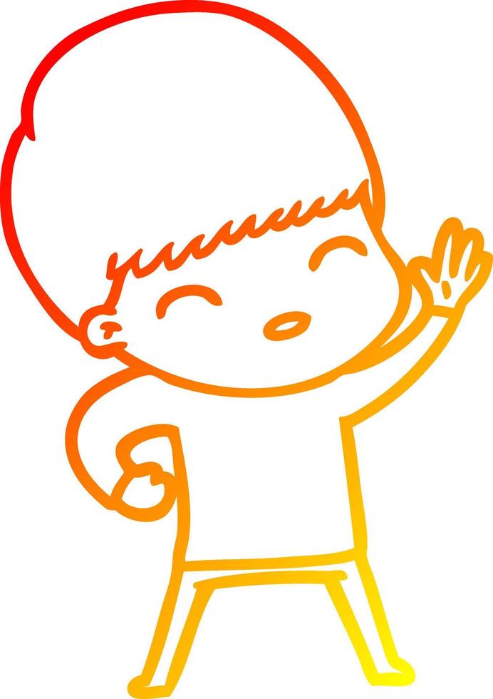 warm gradient line drawing happy cartoon boy vector