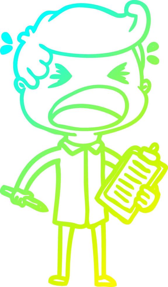 cold gradient line drawing cartoon shouting salesman vector