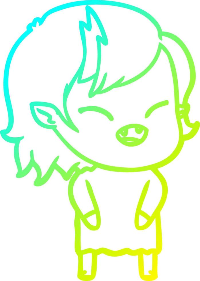 cold gradient line drawing cartoon laughing vampire girl vector