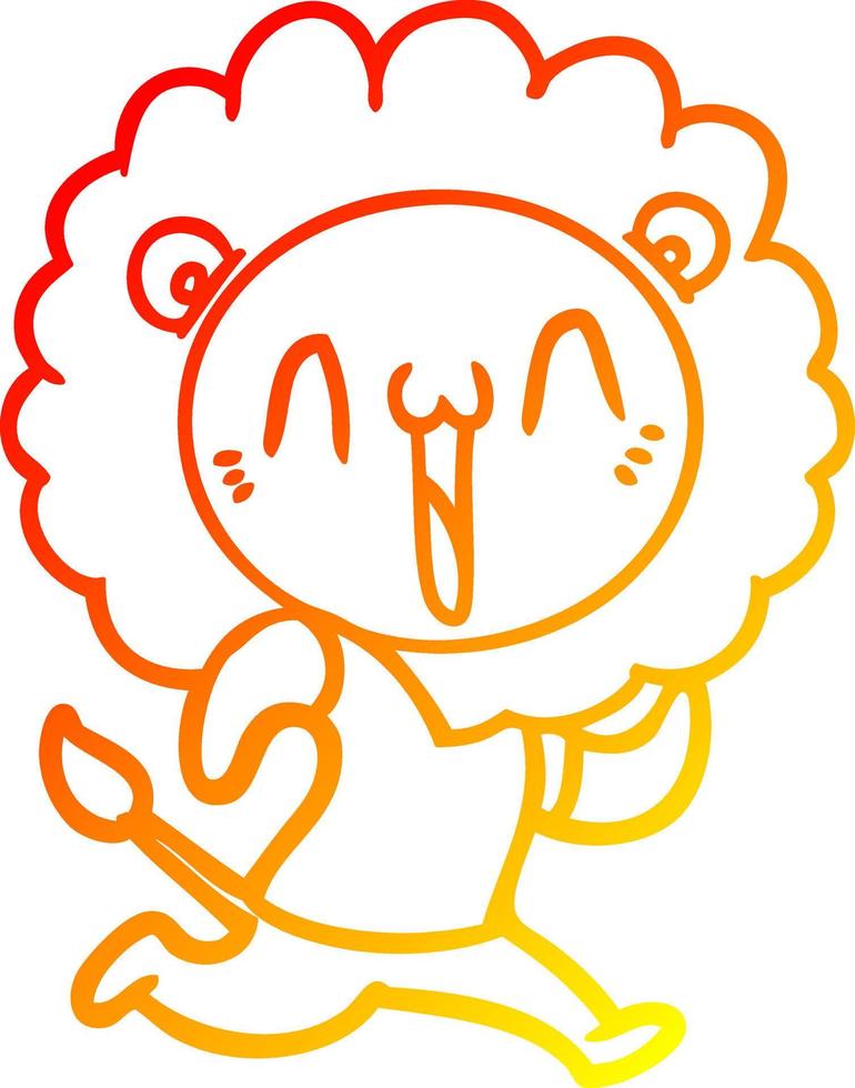 warm gradient line drawing happy cartoon lion vector