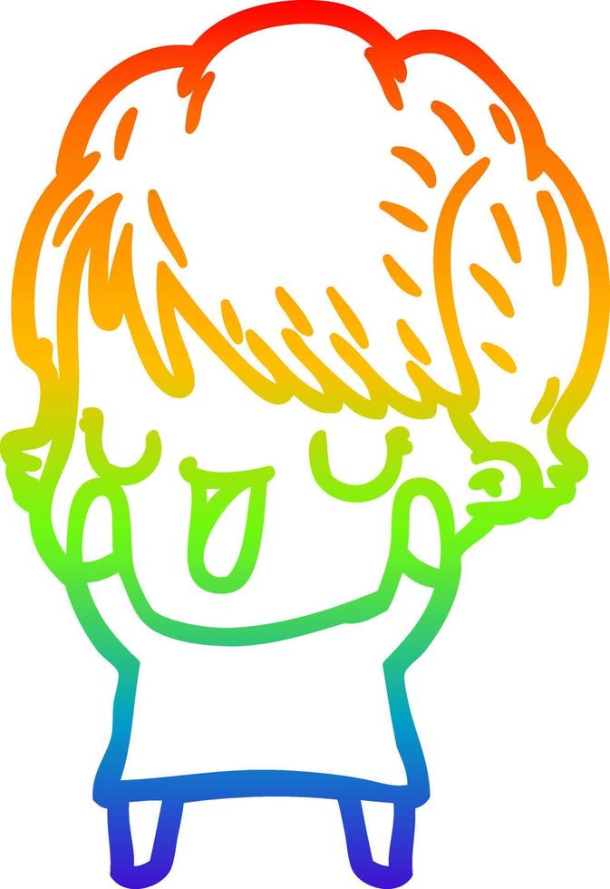 rainbow gradient line drawing cartoon woman talking vector